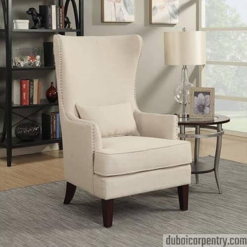 Kori upholstered high back taupe accent chair deals